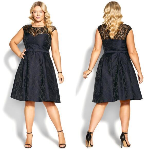 New! City Chic Ornate Dress in black lace and navy jacquard, plus size 24 - Picture 1 of 16